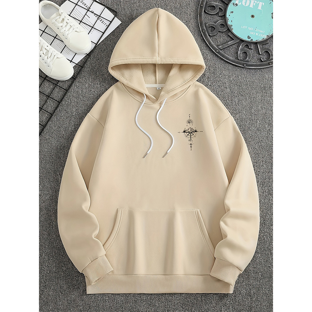 Nordisk Flair Mens Hoodie Regular Fit Cotton Drawstring Hood Compass Print Casual Wear