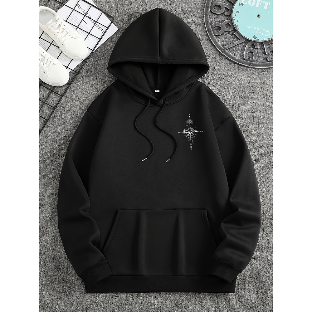 Nordisk Flair Mens Hoodie Regular Fit Cotton Drawstring Hood Compass Print Casual Wear