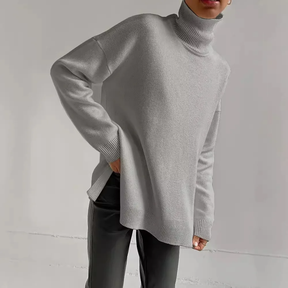 Street Wave Womens Fine Gauge Knit Oversized Turtleneck Ribbed Cuffs Sweater