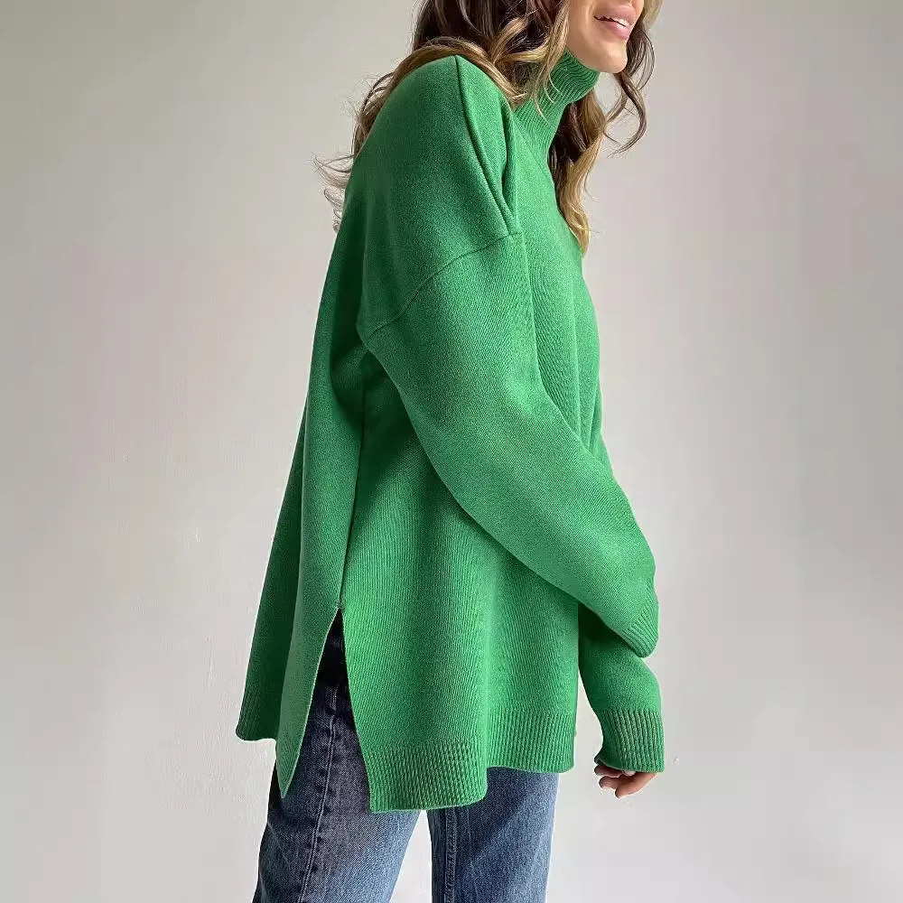 Street Wave Womens Fine Gauge Knit Oversized Turtleneck Ribbed Cuffs Sweater