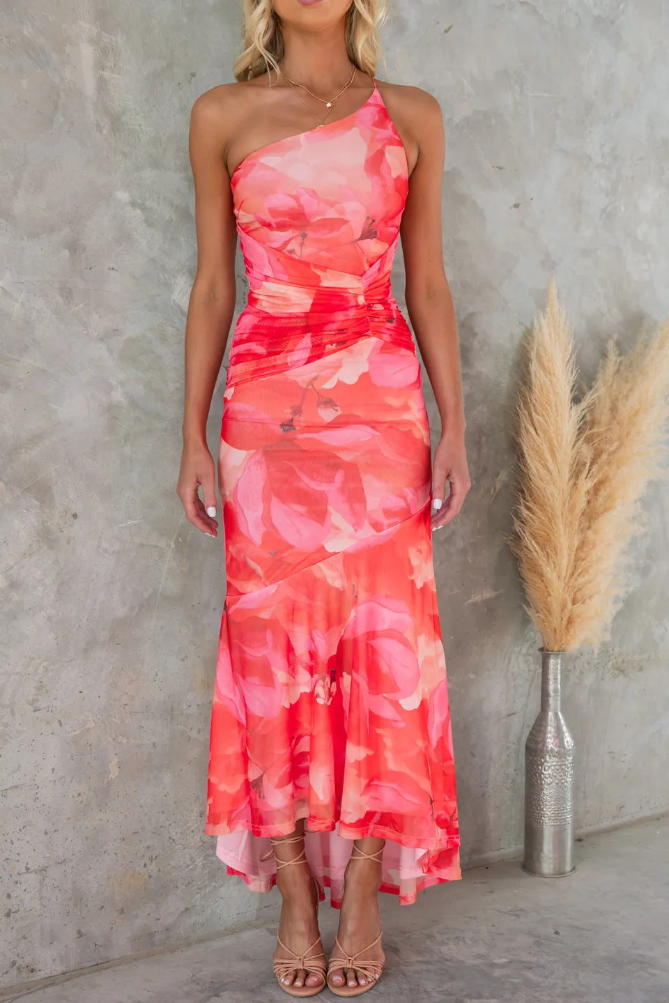 Women's Floral Dress with Short Sleeves and A-Line Fit