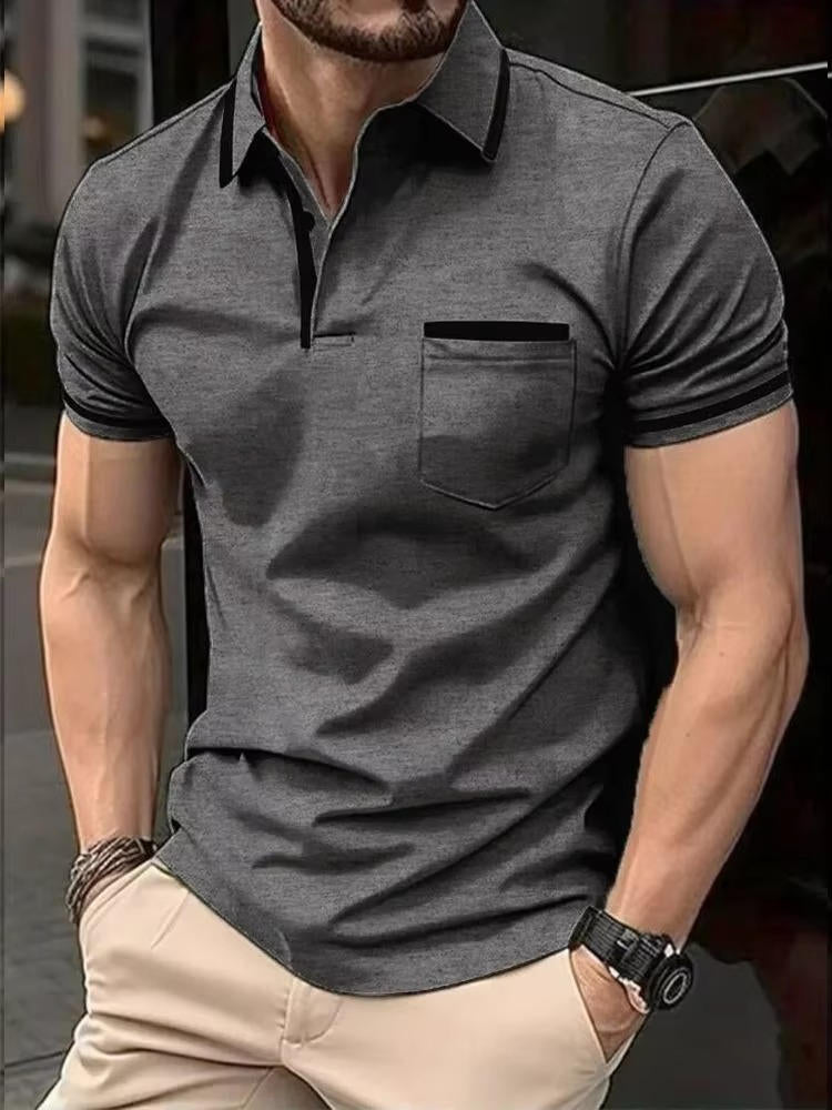 Men's Short Sleeve Polo Shirt With Chest Pocket For Casual Everyday Wear By Street-Wave
