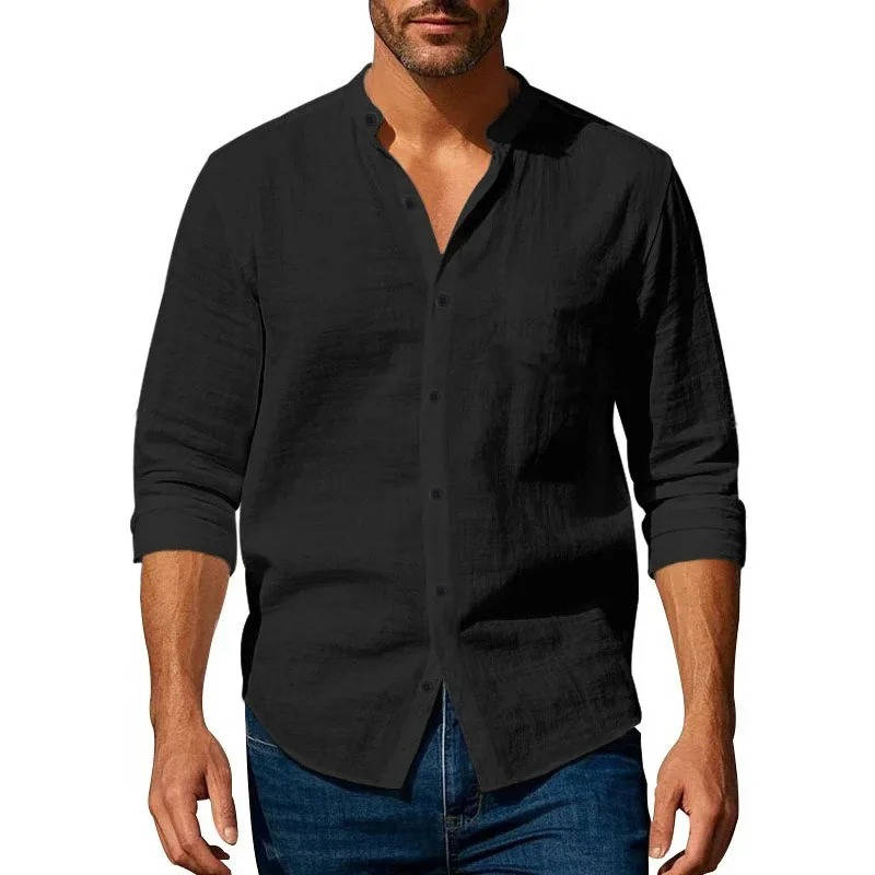 Men's Casual Linen Long Sleeve Button Up Shirt Breathable Everyday Wear By Street-Wave
