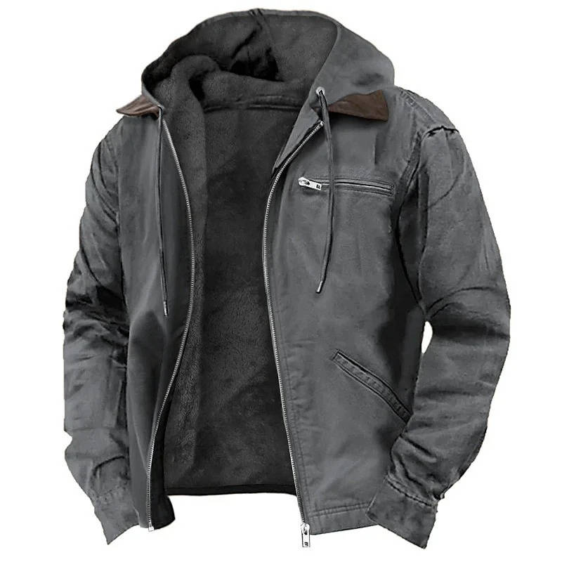 Street-Wave Mens Brown Hooded Fleece Jacket with Zipper Lightweight Warm Winter Outerwear for Cold Weather