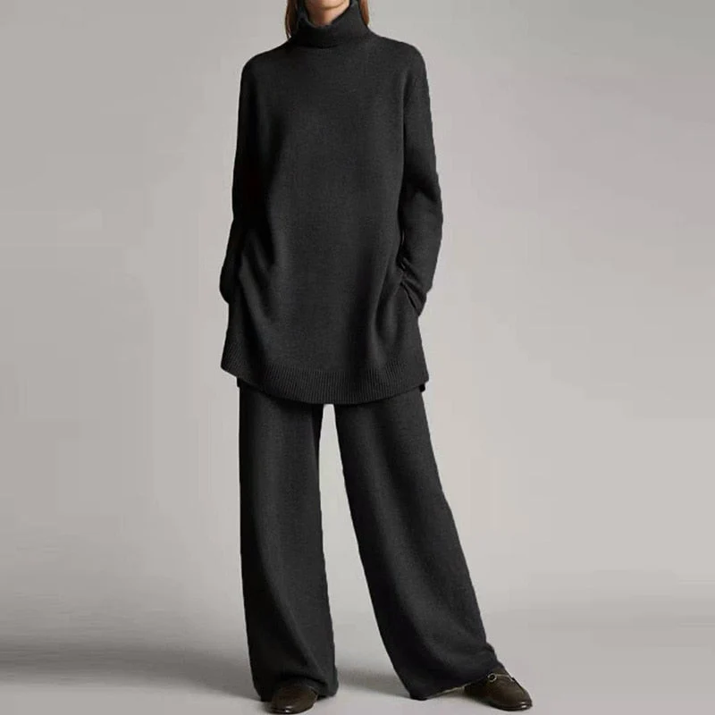 Nordisk Flair Womens Knit Loungewear Set Luxurious Comfort Oversized Turtleneck