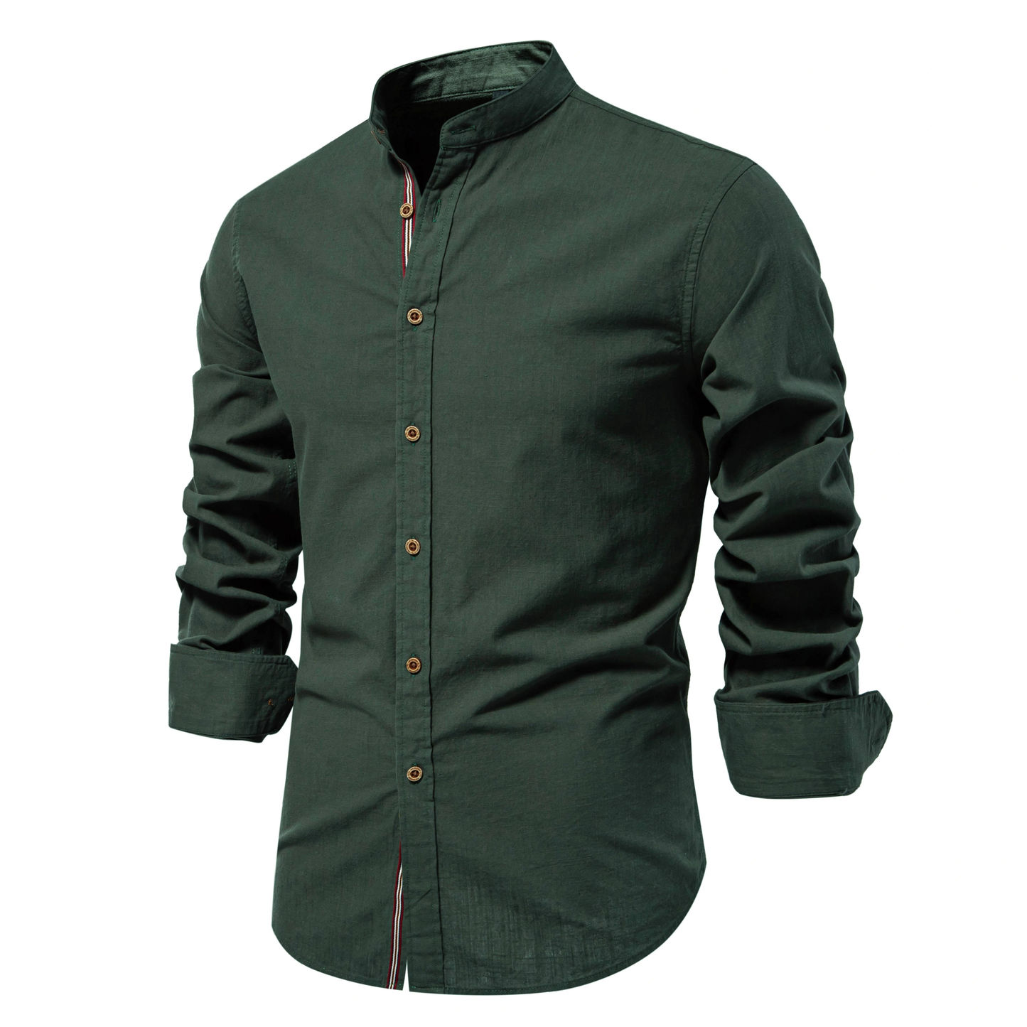 Street-Wave Men's Casual Cotton Long Sleeve Shirt With Stand Collar And Striped Placket