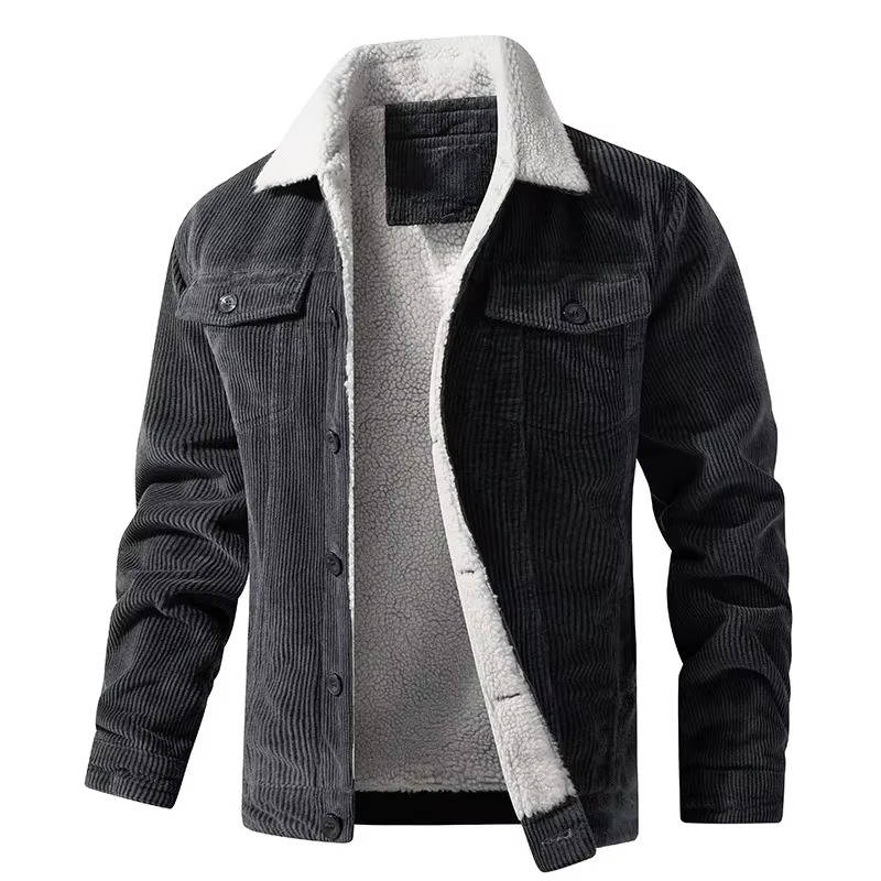 Street-Wave Mens Corduroy Sherpa Jacket With Warm Plush Lining For Cold Weather Outerwear