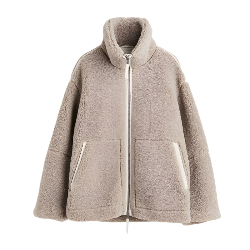 Street-Wave Cozy Teddy Fleece Jacket For Women Warm Soft Zip Front Large Pockets