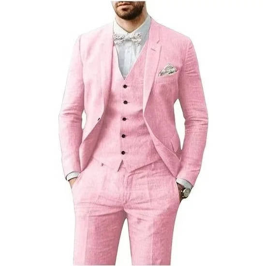 Men's Casual Linen Suit With Vest In Light Blue For Summer Weddings By Street-Wave Brand