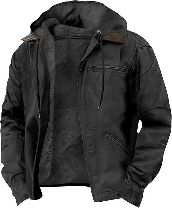 Street-Wave Mens Brown Hooded Fleece Jacket with Zipper Lightweight Warm Winter Outerwear for Cold Weather