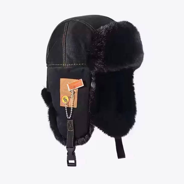 Street-Wave Winter Trapper Hat With Ear Flaps Fur Lined Wool Exterior For Cold Weather