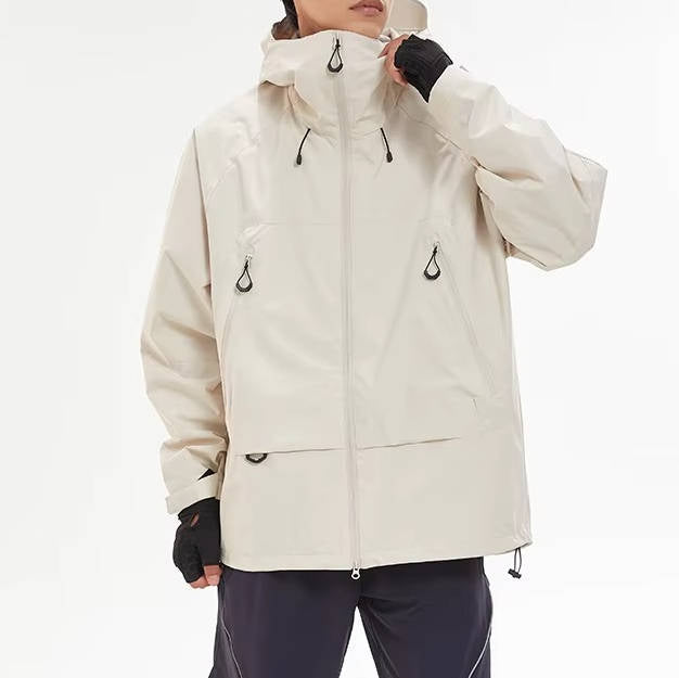 Street-Wave Mens Hiking Jacket Waterproof Rain Shell With Front Zipper Pockets And Hooded Design