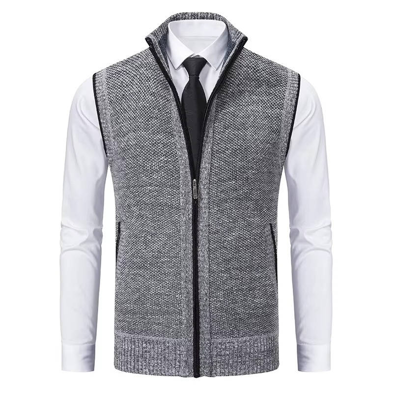 Mens Wool Tweed Vest Zip Front Classic Layering Vest For Formal And Casual Wear Street-Wave