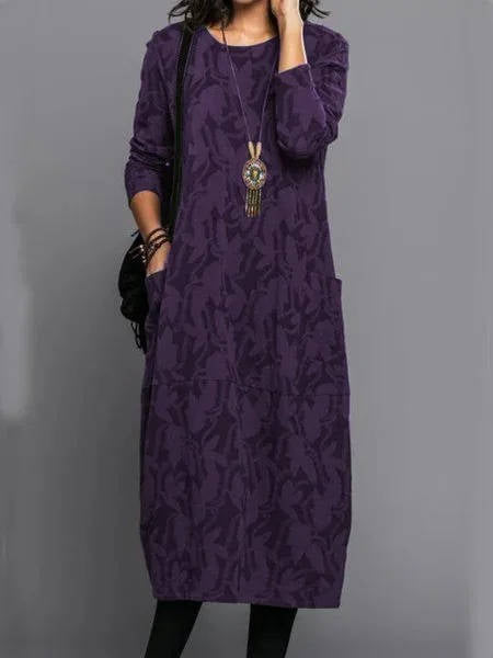 Long Sleeve Midi Dress With Pockets