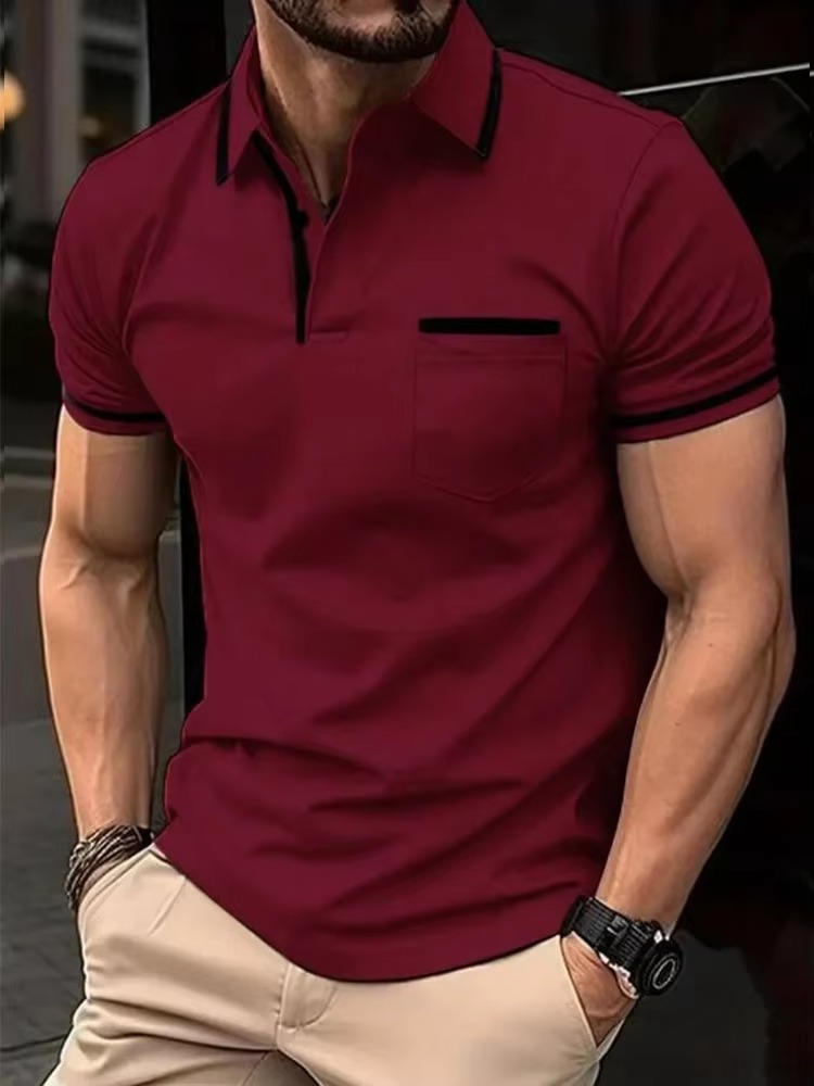 Men's Short Sleeve Polo Shirt With Chest Pocket For Casual Everyday Wear By Street-Wave