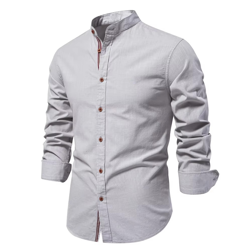 Street-Wave Slim Fit Mandarin Collar Button Down Shirt For Men - Clean Polished Look With All Day Comfort