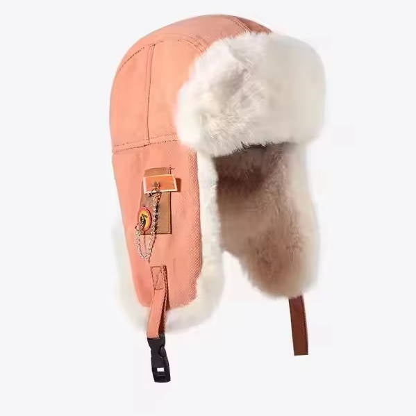Street-Wave Winter Trapper Hat With Ear Flaps Fur Lined Wool Exterior For Cold Weather