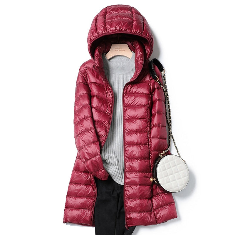 Street Wave Ultralight Hooded Down Coat For Women With Detachable Hood Warm Insulated Winter Outerwear