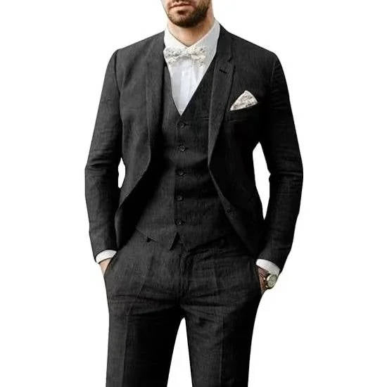 Men's Casual Linen Suit With Vest In Light Blue For Summer Weddings By Street-Wave Brand