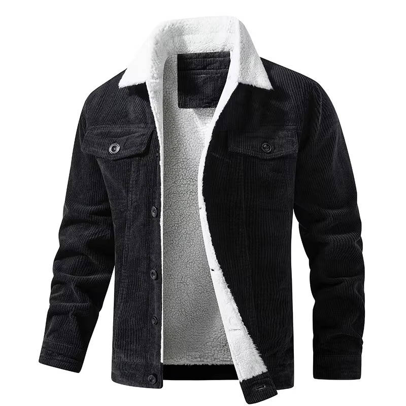 Street-Wave Mens Corduroy Sherpa Jacket With Warm Plush Lining For Cold Weather Outerwear