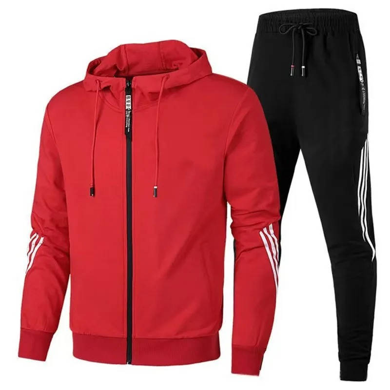 Street-Wave Men's 2 Piece Zip Up Tracksuit With Hooded Jacket And Joggers For Workout And Everyday Wear
