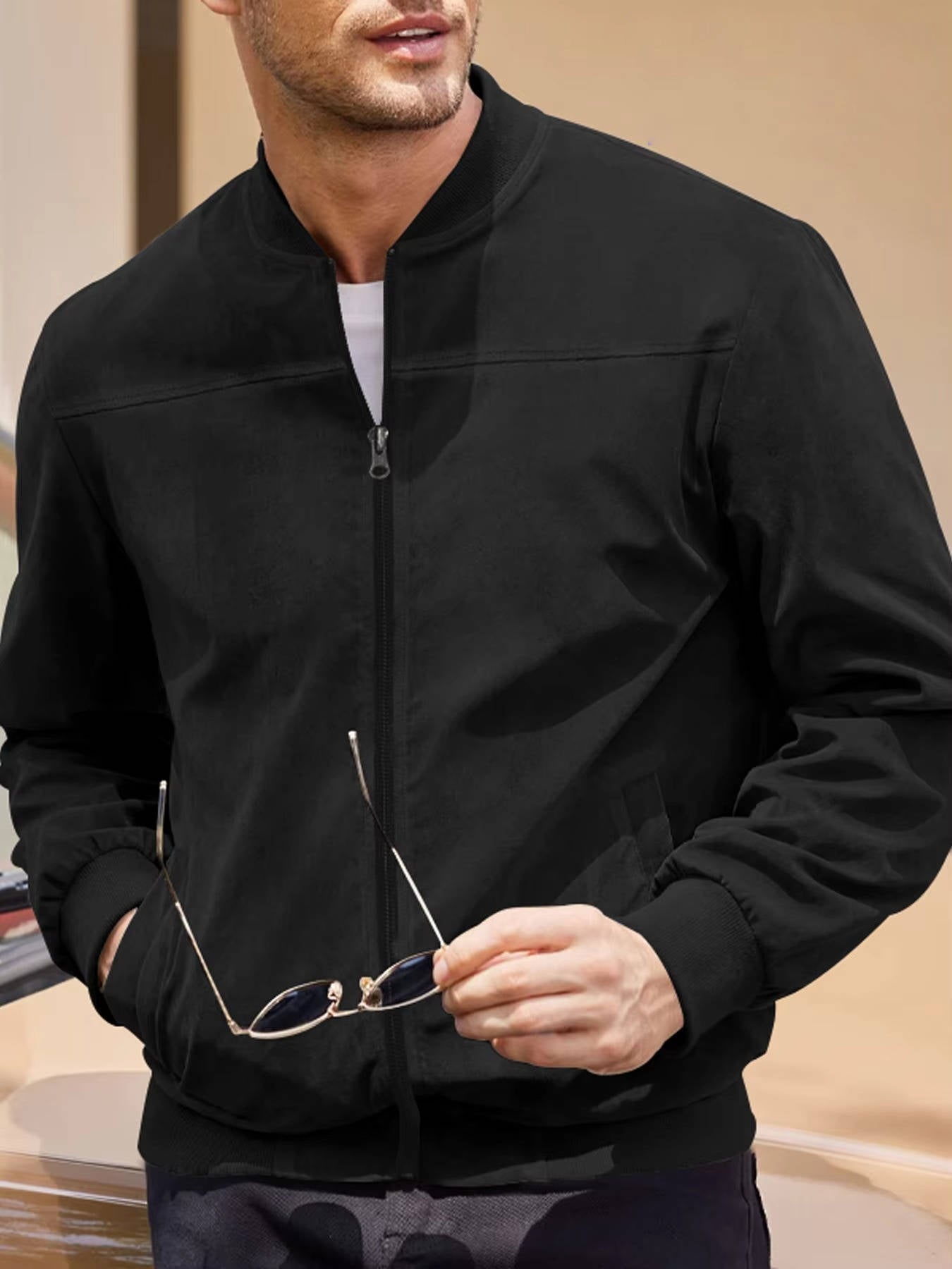 Mens Suede Bomber Jacket Windproof Warmth Without Bulk For Modern Style All Season Ready