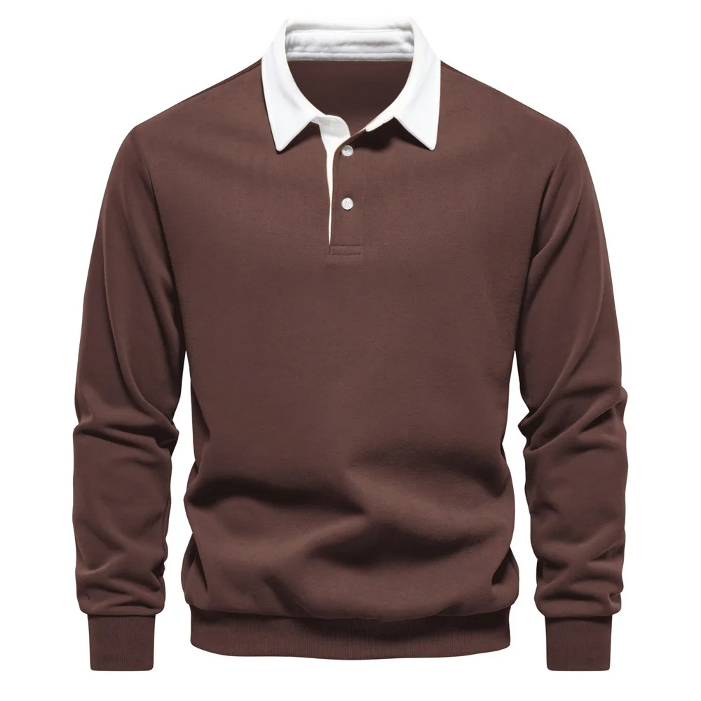 Mens Long Sleeve Polo Shirt Cotton Blend Comfort Fit Casual Everyday Wear Navy White Collar