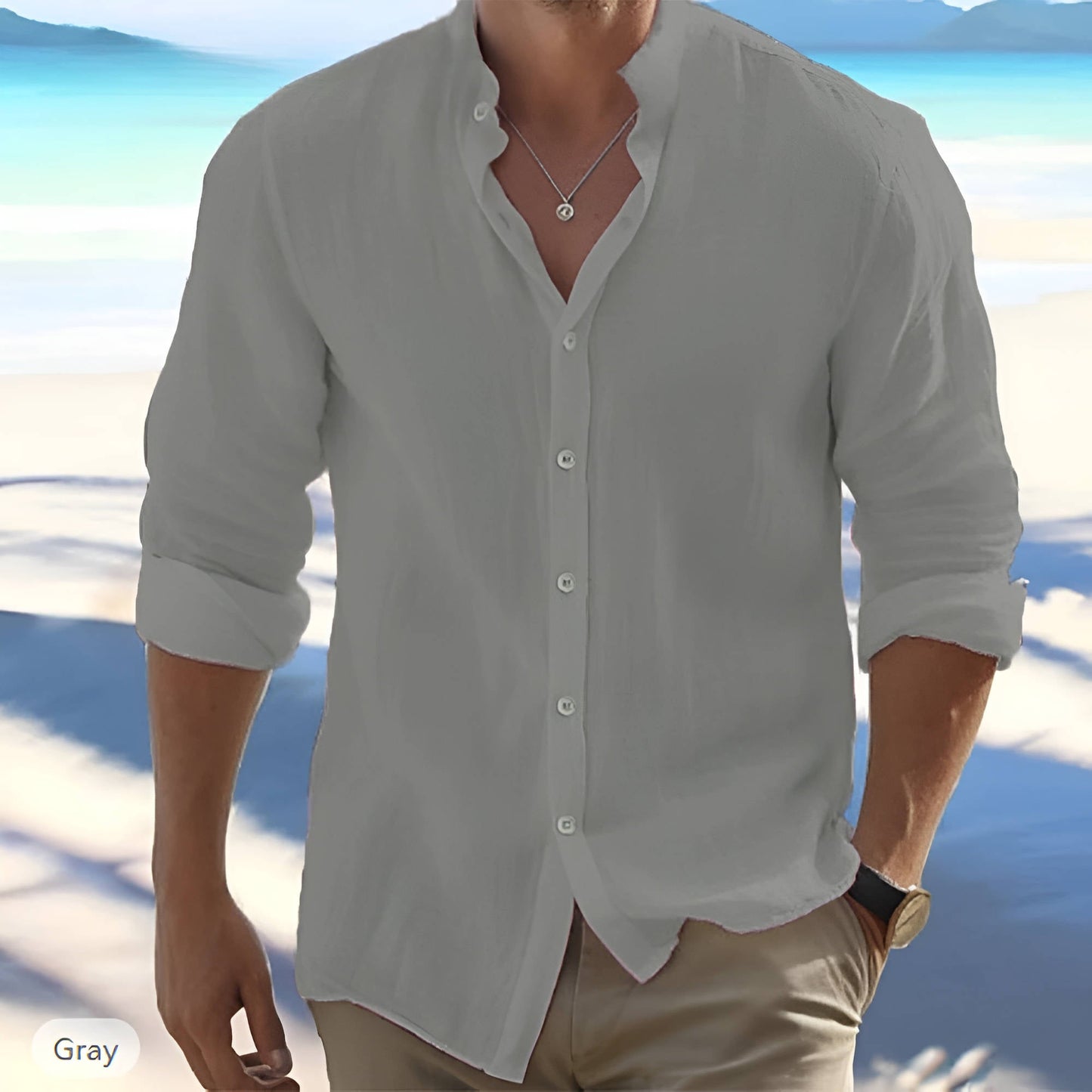 Linen Men's Long Sleeve Shirt Breathable Lightweight Button Front For Everyday Casual Wear
