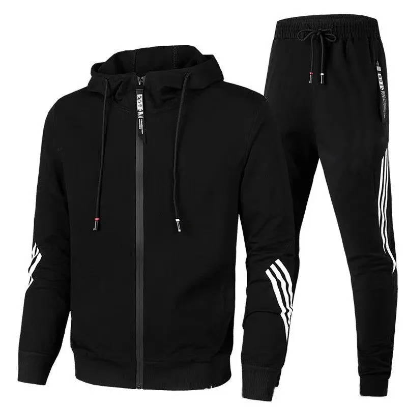 Street-Wave Men's 2 Piece Zip Up Tracksuit With Hooded Jacket And Joggers For Workout And Everyday Wear