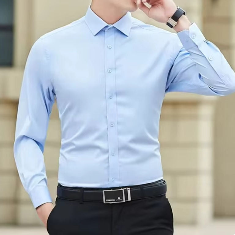 Mens Long Sleeve Dress Shirts Without Pockets With All Day Comfort And Wrinkle Resistant Street-Wave