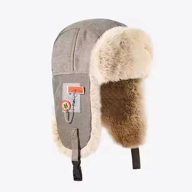 Street-Wave Winter Trapper Hat With Ear Flaps Fur Lined Wool Exterior For Cold Weather