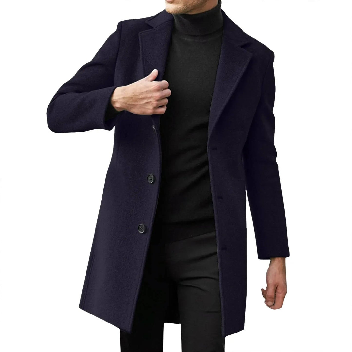 Street-Wave Men's Winter Wool Overcoat Slim Fit Classic Longline Coat for Business Formalwear Warmth