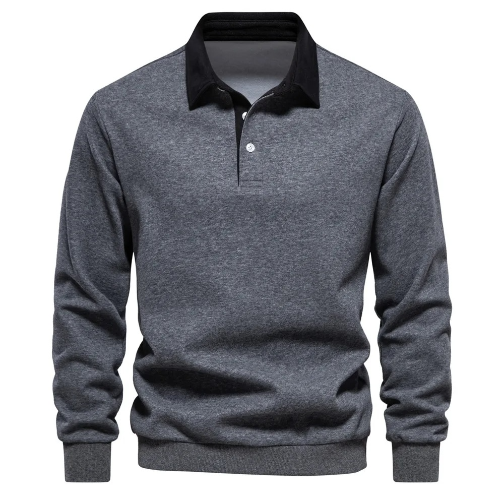 Mens Long Sleeve Polo Shirt Cotton Blend Comfort Fit Casual Everyday Wear Navy White Collar