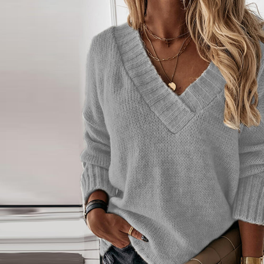 Street Wave Breathable Knit V Neck Pullover For Women Everyday Cozy Casual Chic Sweater
