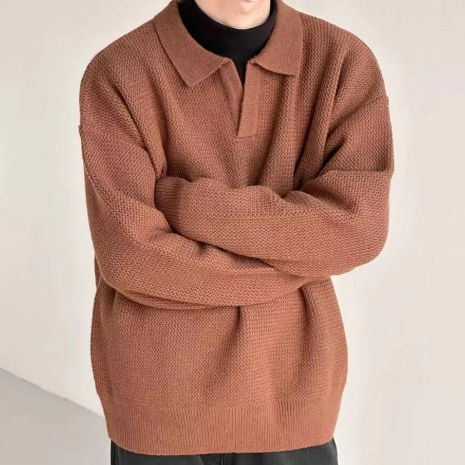 Street-Wave Men's Sweater Polo Long Sleeve Knit Polo for Smart Casual Everyday Wear