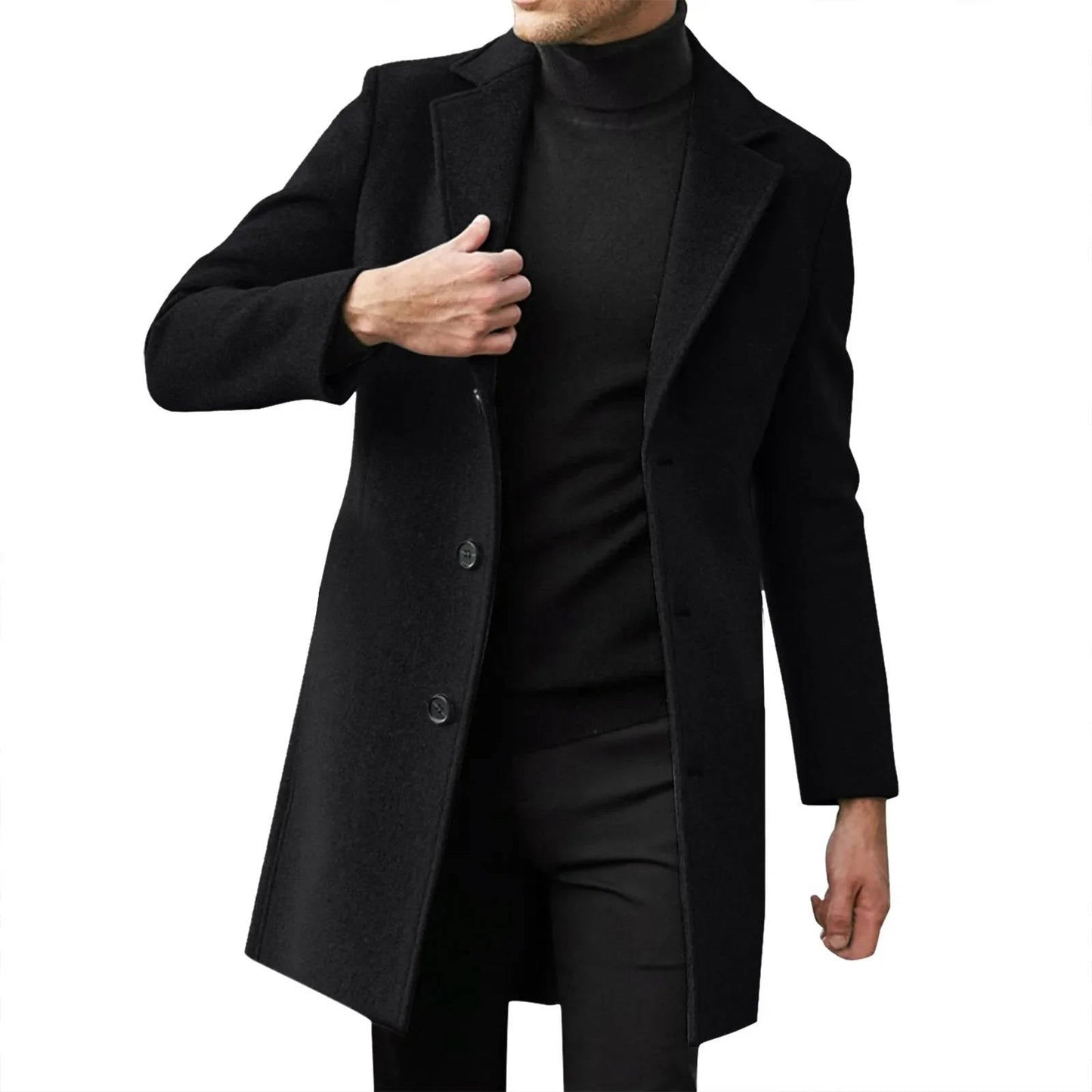 Street-Wave Men's Winter Wool Overcoat Slim Fit Classic Longline Coat for Business Formalwear Warmth