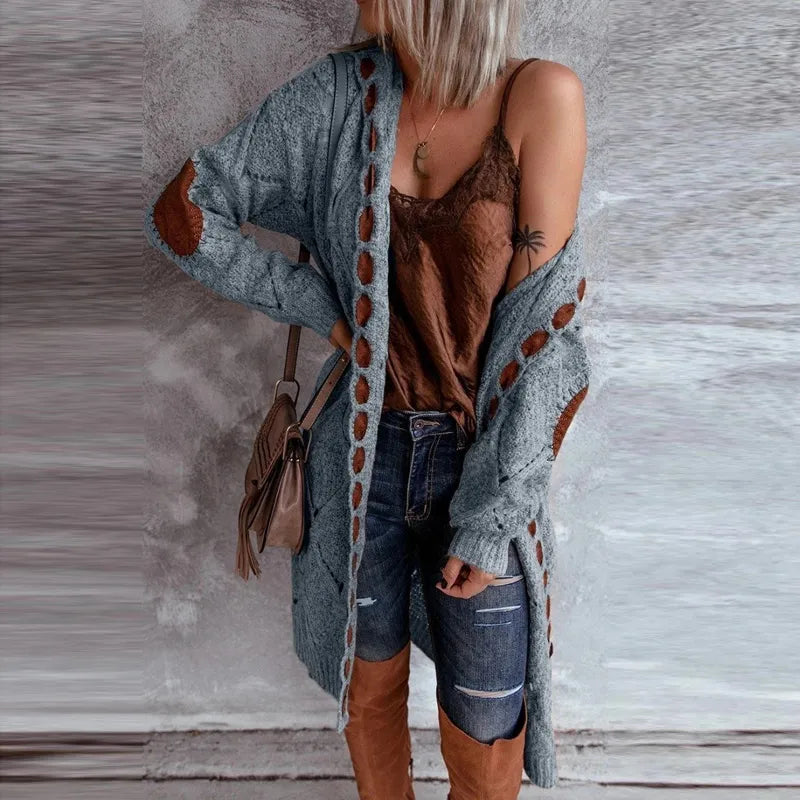 Street-wave Hooded Knit Cardigan For Women With Elegant Wine Harvest Style Cozy Sweater