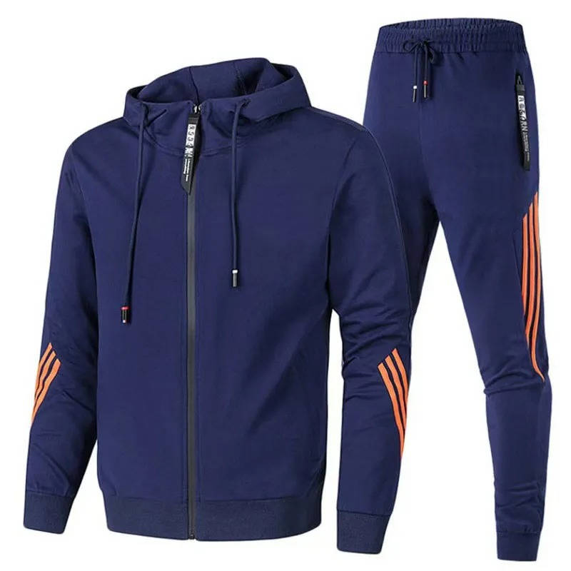 Street-Wave Men's 2 Piece Zip Up Tracksuit With Hooded Jacket And Joggers For Workout And Everyday Wear