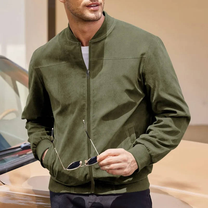 Street-Wave Suede Bomber Jacket For Men Fashionable Lightweight Everyday Wear Versatile Style