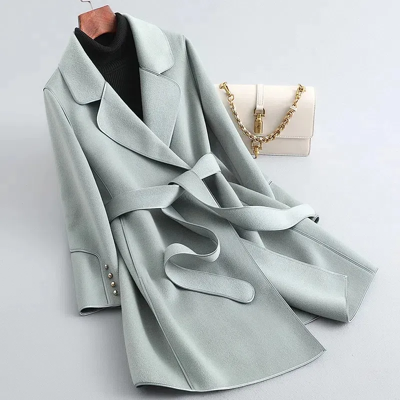 Street-Wave Camel Belted Wool Coat For Women Elegant Everyday Outerwear Warm Durable Fashionable