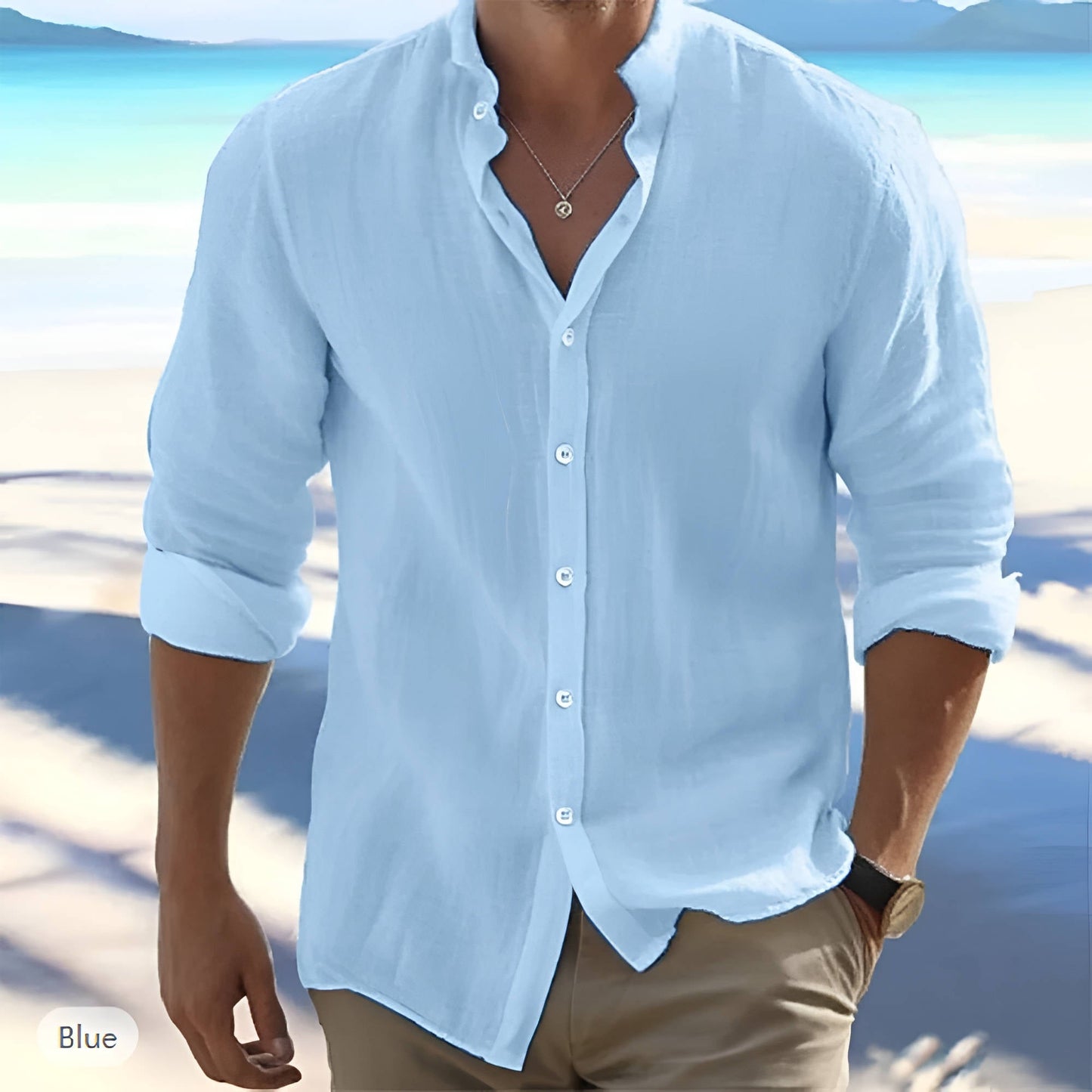 Linen Men's Long Sleeve Shirt Breathable Lightweight Button Front For Everyday Casual Wear