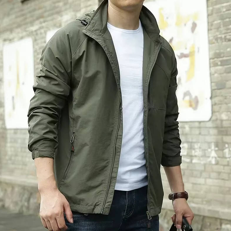 Street-Wave Men's Lightweight Utility Jacket Windproof Water Resistant With Zip Pockets