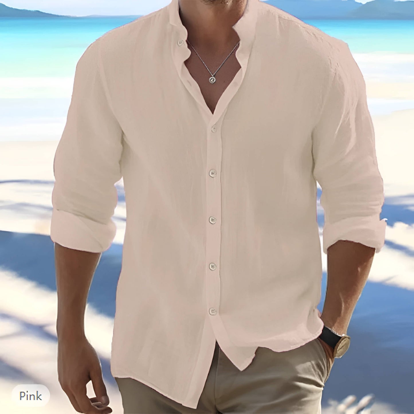 Linen Men's Long Sleeve Shirt Breathable Lightweight Button Front For Everyday Casual Wear