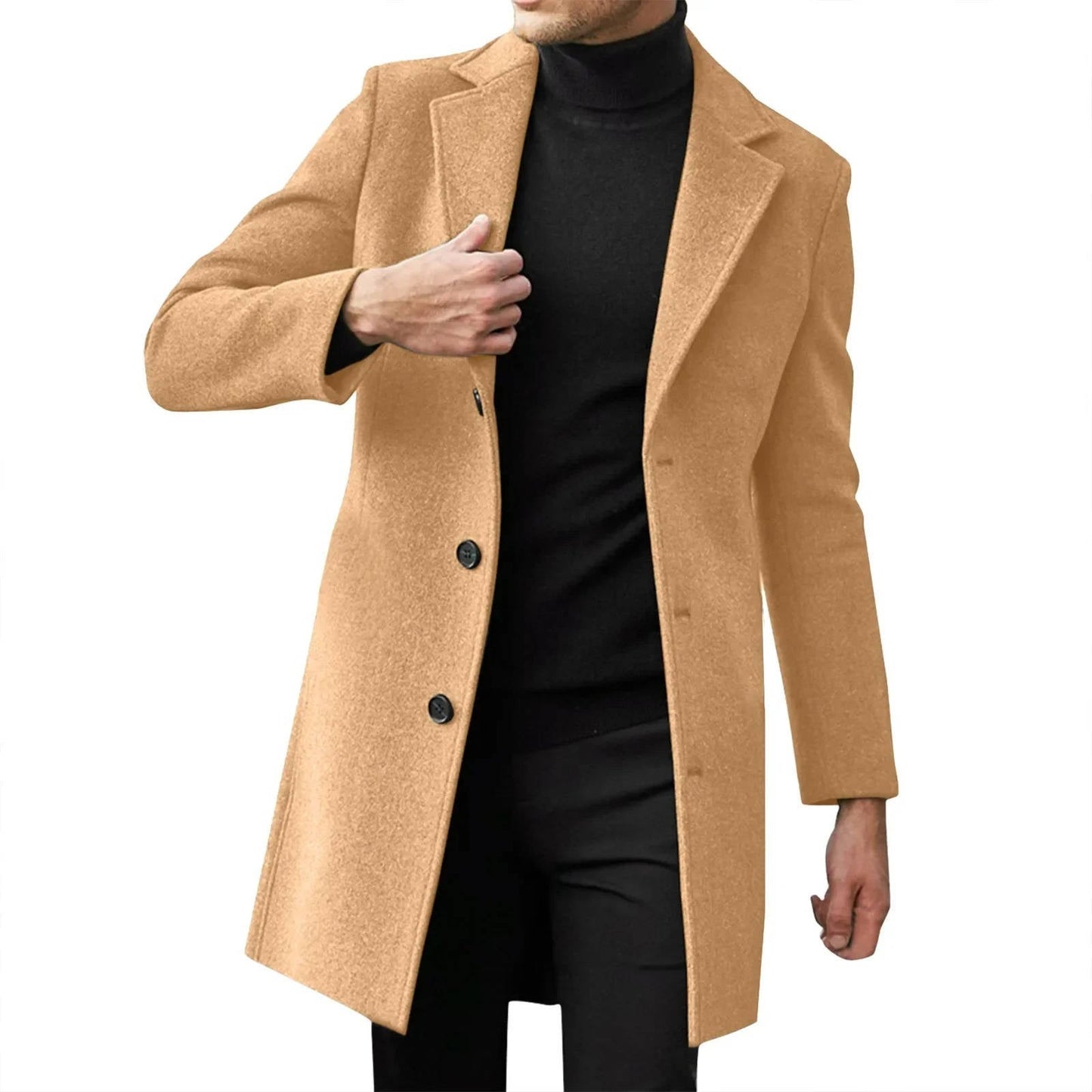 Street-Wave Men's Winter Wool Overcoat Slim Fit Classic Longline Coat for Business Formalwear Warmth