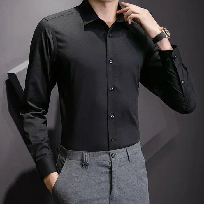 Mens Long Sleeve Dress Shirts Without Pockets With All Day Comfort And Wrinkle Resistant Street-Wave