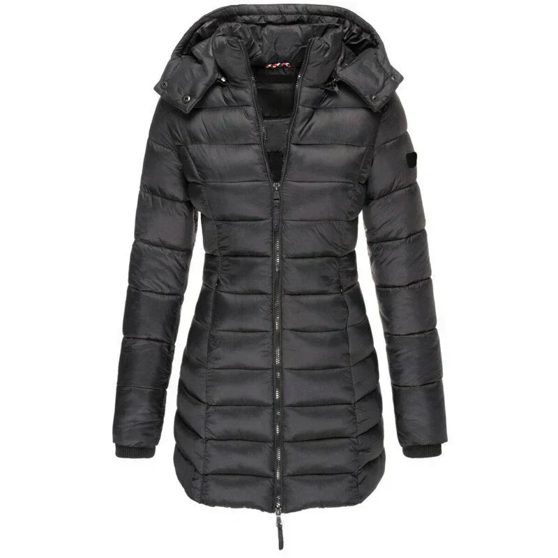 Street-wave Hooded Long Down Coat Navy For Women Warmth And Style Winter Essential