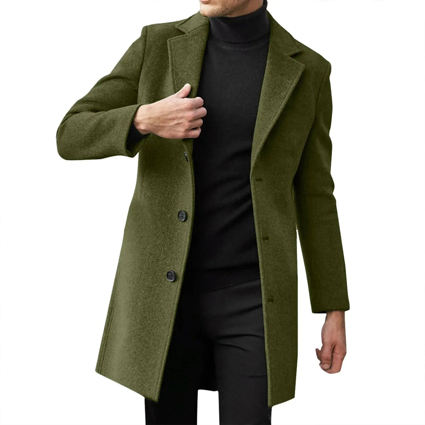 Street-Wave Men's Winter Wool Overcoat Slim Fit Classic Longline Coat for Business Formalwear Warmth