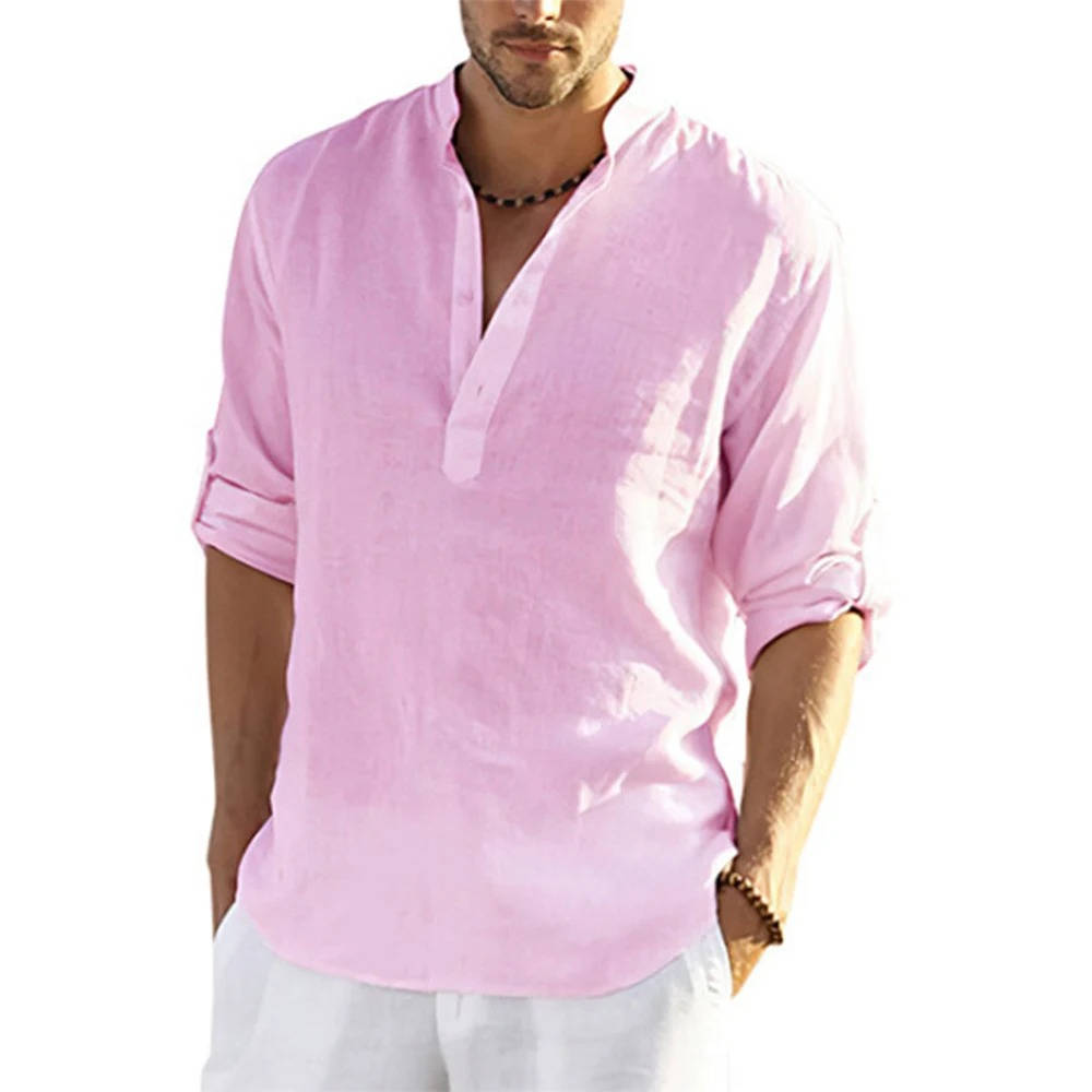 Mens Casual Henley Shirt Long Sleeves With Relaxed Fit For Everyday Wear And Weekend Outings