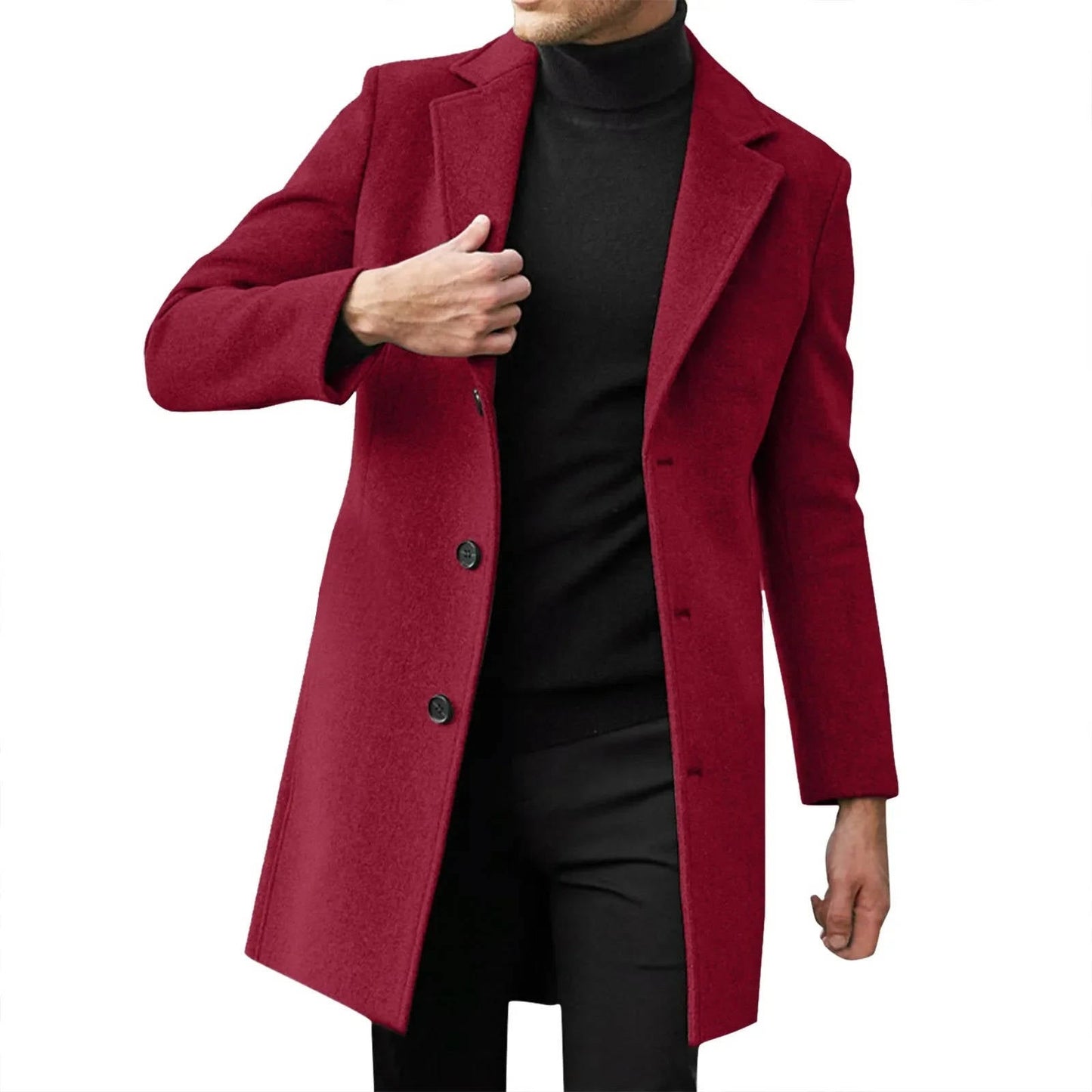 Street-Wave Men's Winter Wool Overcoat Slim Fit Classic Longline Coat for Business Formalwear Warmth