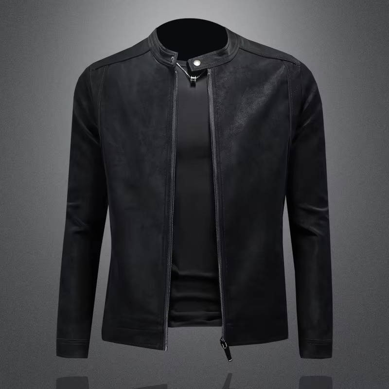 Street-Wave Mens Matte Leather Jacket With Stand Collar Premium Soft Leather For Everyday Style